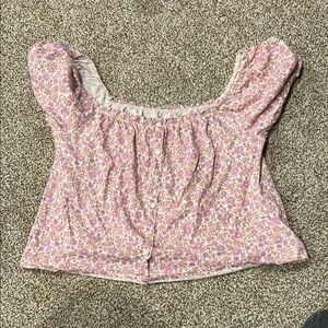 American Eagle Outfitters Pink Smocked Puff Sleeve Blouse
